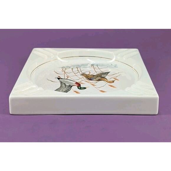 VTG 1950s 1960s MALLARD DUCKS IN FLIGHT Square Ashtray Hunting Decor Man Cave - Picture 4 of 12